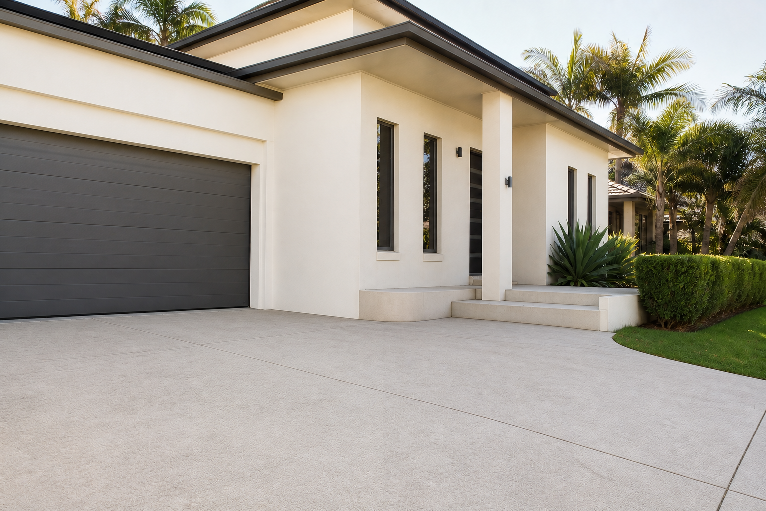 Illustrative restored house exterior and driveway