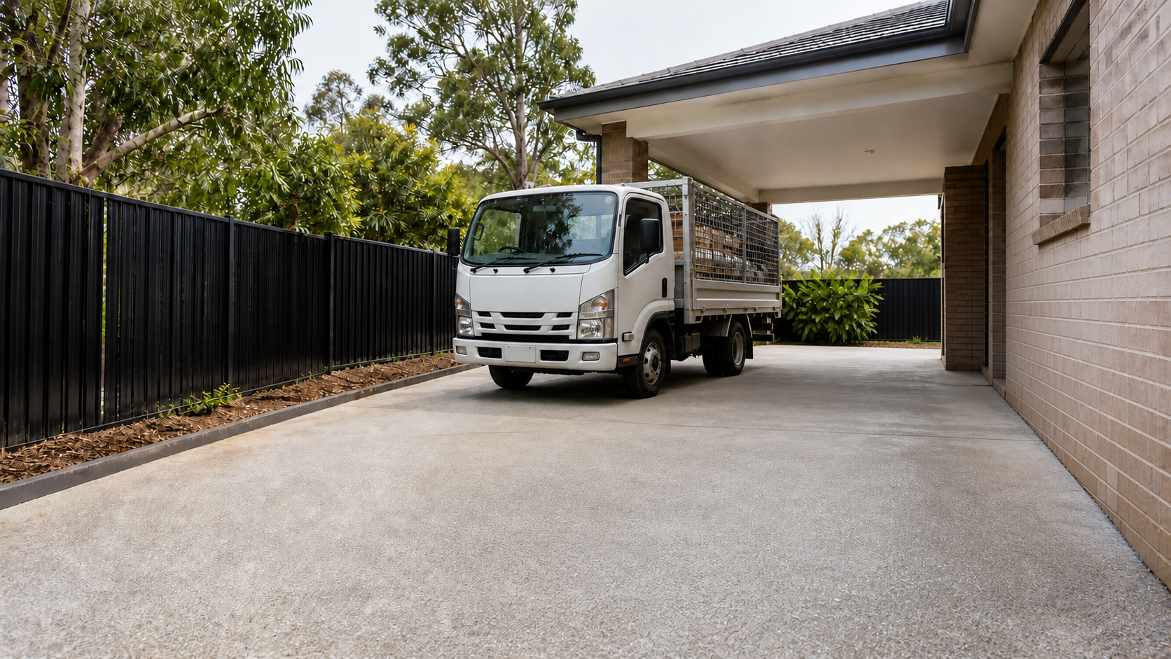 Illustrative cleared Brisbane driveway with rubbish loaded into a compact removal truck